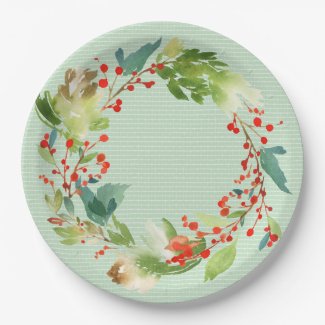 Winter Wreath Watercolor Paper Plates