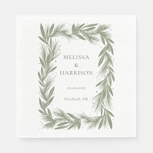 Winter Wreath Wedding Design Green Napkins