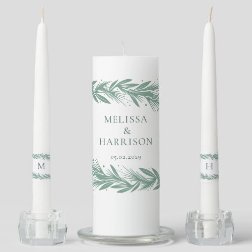 Winter Wreath Wedding Design Green Unity Candle Set