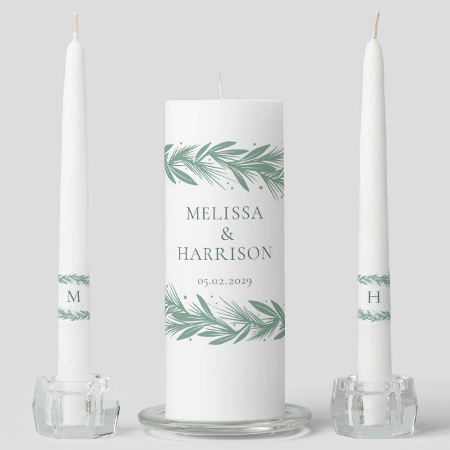 Winter Wreath Wedding Design Green Unity Candle Set (Front)