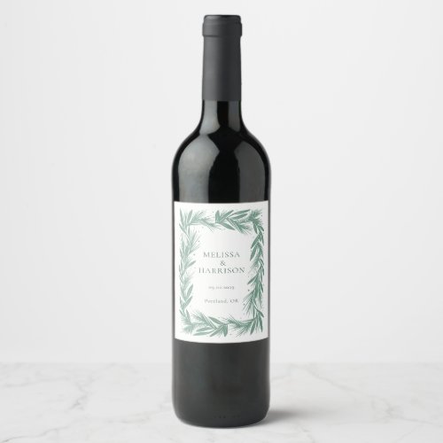 Winter Wreath Wedding Design Green Wine Label