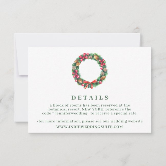 Winter Wreath Wedding Details Invitation