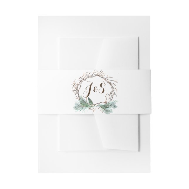 Winter Wreath Wedding Invitation Belly Band (Front Example)