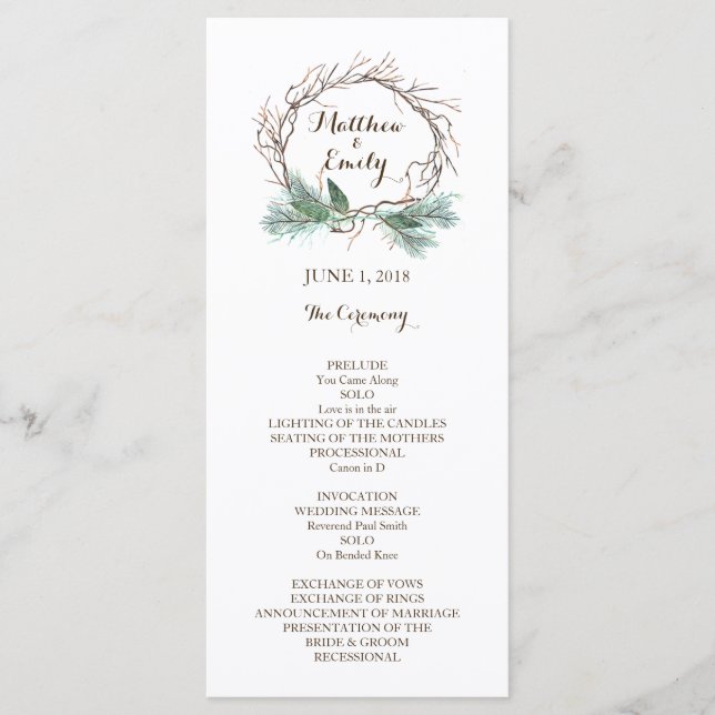 Winter Wreath Wedding Program (Front)
