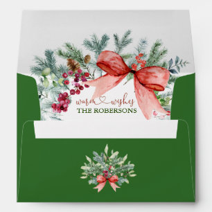 Winter Wreath Xmas Green Custom Return Address Envelope