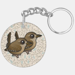 Winter Wren Pair Circle Keychain (double-sided)