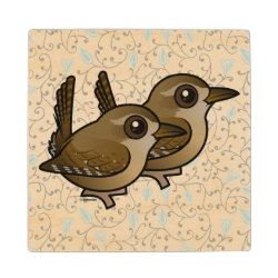 Winter Wren Pair 4 Inch Wooden Coaster