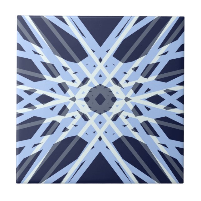 Winter Xmas Blue Gray Gray Retro Geometric Pattern Ceramic Tile (Front)
