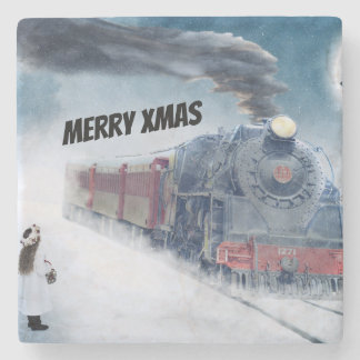 Winter Xmas Train with Girl Stone Coaster
