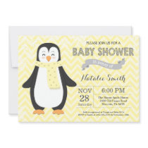 Winter Yellow Penguin Baby Shower Invitation