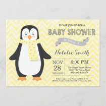 Winter Yellow Penguin Baby Shower Invitation
