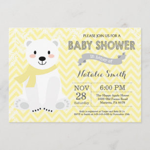 Winter Yellow Polar Bear Baby Shower Invitation