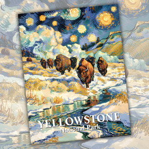 Winter Yellowstone Bison Van Gogh Starry Night Postcard