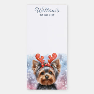 Winter Yorkie Terrier Personalized To Do List Magnetic Notepad
