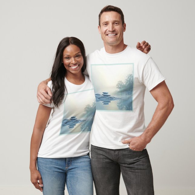 Winter Zen: Foggy Lake Balance T-Shirt (Unisex)