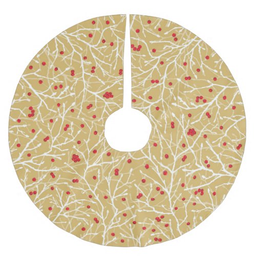 Winterberries Christmas Tree Skirt  Gold  Red