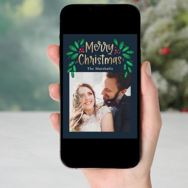 Winterberries Editable Color Christmas Photo Card (Front Digital)