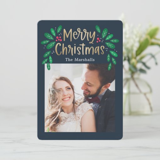 Winterberries Editable Color Christmas Photo Card | Zazzle