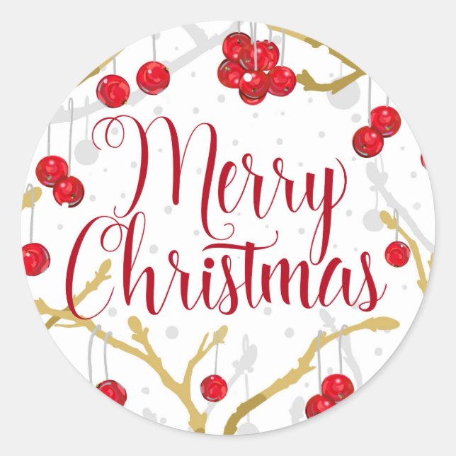 Winterberries Merry Christmas  Classic Round Sticker (Front)