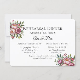 Winterberry and Primrose Floral Rehearsal Dinner Invitation