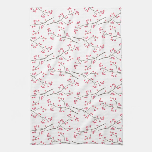 Winterberry Branch Watercolor Holiday Kitchen Towel (Vertical)