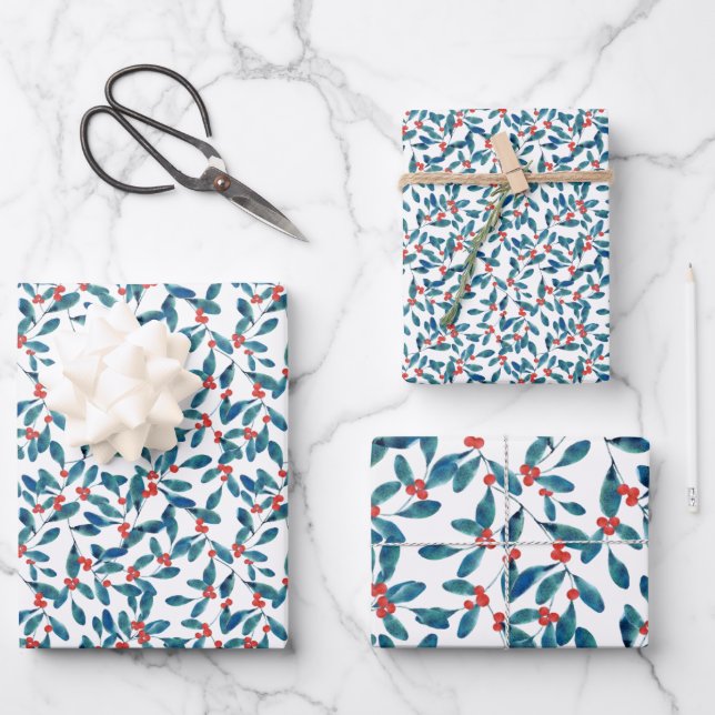 Winterberry (Frost) Wrapping Paper Sheets (Front)