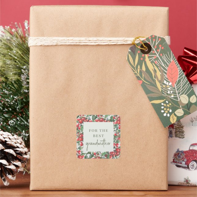 Winterberry Holly Christmas Gifts Square Sticker (Holiday)