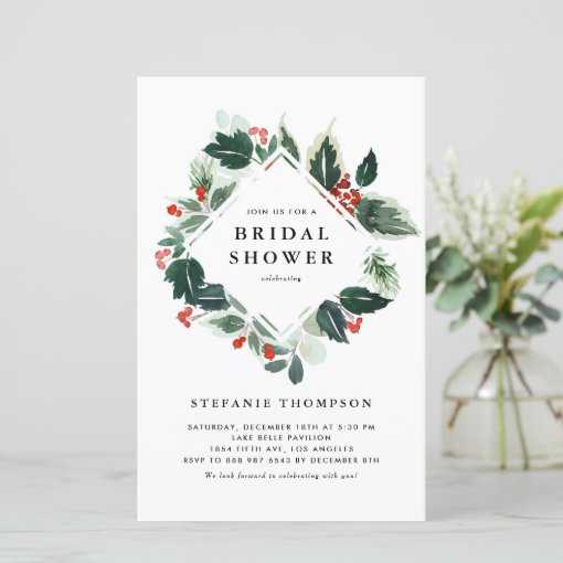 Winterberry Holly Greenery Bridal Shower Invite Zazzle