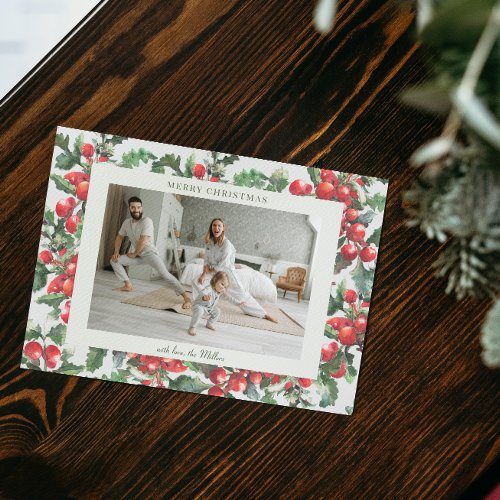 Winterberry Holly  Merry Christmas  Family Photo Holiday Card