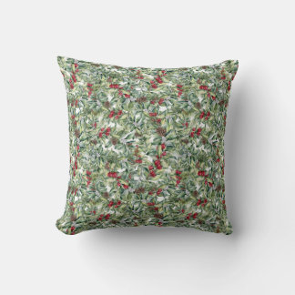 Winterberry Holly, Red Berries, Pine Cones Throw Pillow