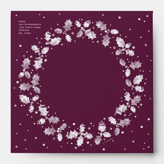Winterberry Holly Wreath Return Address Square Envelope (Front)