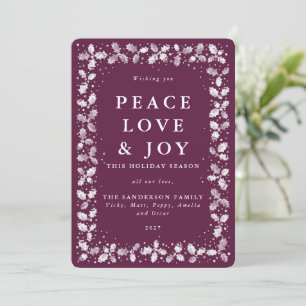 Winterberry Lino Print Holly Leaves Border Flat Holiday Card