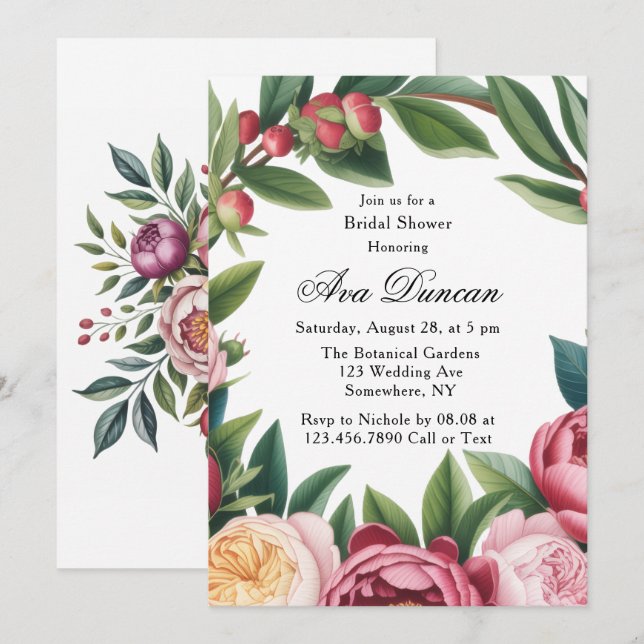 Winterberry Primrose Floral Bridal Shower Invitation (Front/Back)