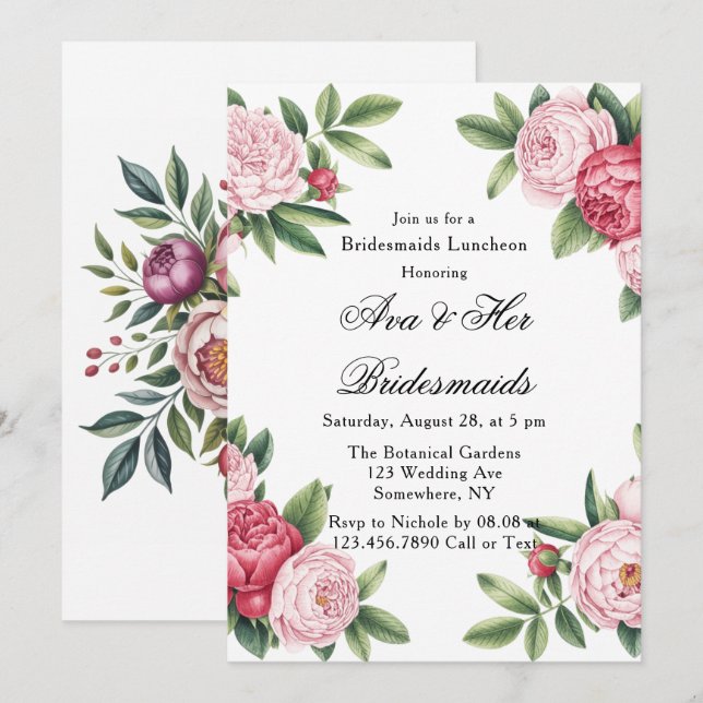 Winterberry Primrose Floral Bridemaids Luncheon Invitation (Front/Back)