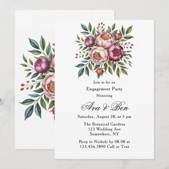 Winterberry Primrose Floral Engagement Party Invitation (Front/Back)