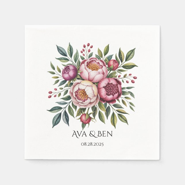 Winterberry Primrose Watercolor Floral Wedding Napkins (Front)