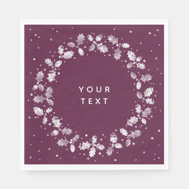 Winterberry Printed Holly Wreath Custom Christmas Napkins (Front)