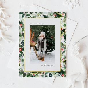 Winterberry with Variegated Leaves Photo Christmas Foil Holiday Postcard