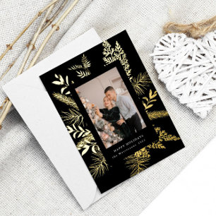 wintergreen foliage elegant photo holiday foil inv invitation
