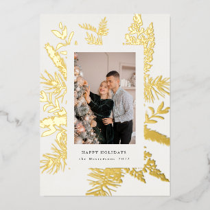 wintergreen foliage elegant photo holiday foil invitation