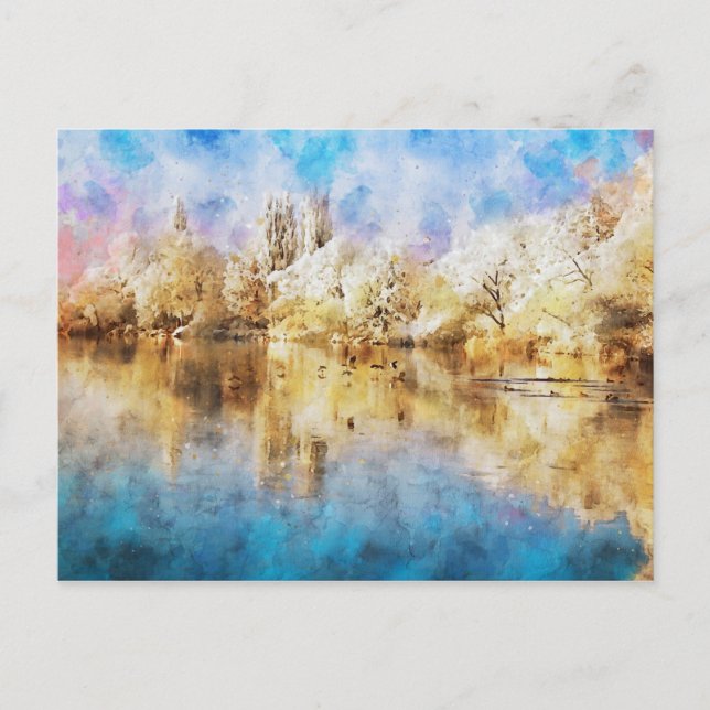 Winterlandschaft an Havel mit Enten, Aquarell. Postcard (Front)