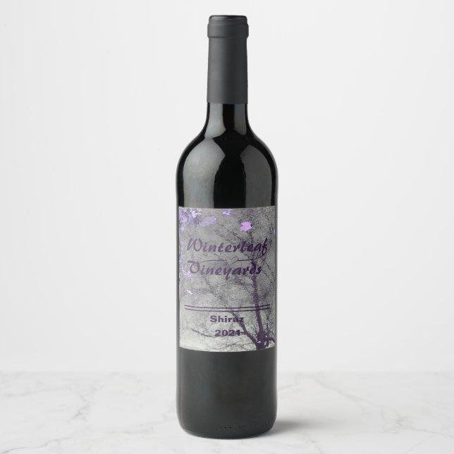 "Winterleaf" Lavender Top, Set of 6 Wine Labels (Front)