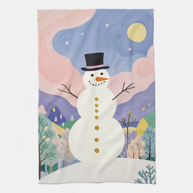 Winter's Cheerful Watcher Kitchen Towel (Vertical)