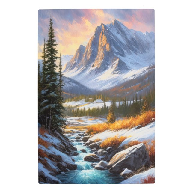 Winter's Elegance, Charming Snowy Landscape Metal Print (Front)
