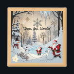 "Winter's Enchanted Eve" Magnet<br><div class="desc">Experience a stunning winter landscape where soft snow blankets the ground and a cheerful snowman greets a shimmering river. Santa, glowing in the warm golden light, adds a touch of holiday magic to this serene scene, inviting you to celebrate the beauty of winter. "Original Image was generated by Meta AI....</div>