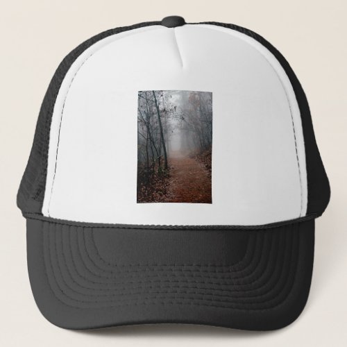 Winters Fog _ No End in Sight on the Trail Gifts Trucker Hat