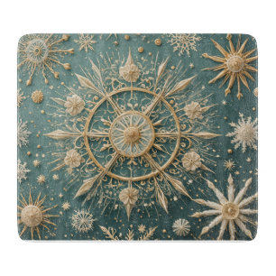 Winter's Golden Embrace: A Snowflake Serenade Cutting Board