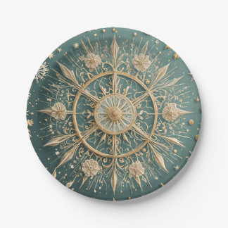 Winter's Golden Embrace: A Snowflake Serenade Paper Plates
