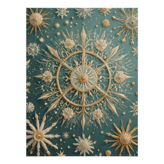 Winter's Golden Embrace: A Snowflake Serenade Poster