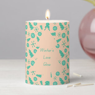 Winter's Love Glow Christmas Tree Green Quote Text Pillar Candle
